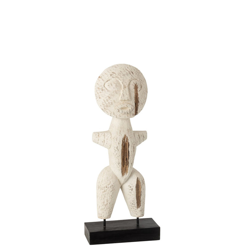 J-Line figuur Primitief Albasia - hout - wit - small