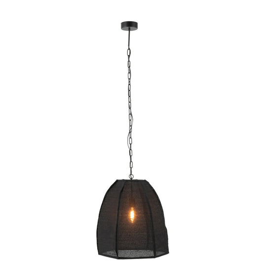 J-Line Plafondlamp Peer Linnen/Ijzer Zwart Small