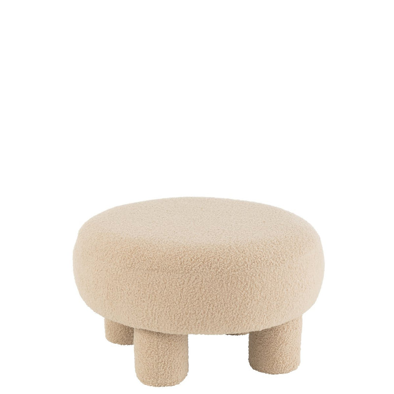 J-Line Kruk Rond Teddy Voeten Bouclé Warm Beige