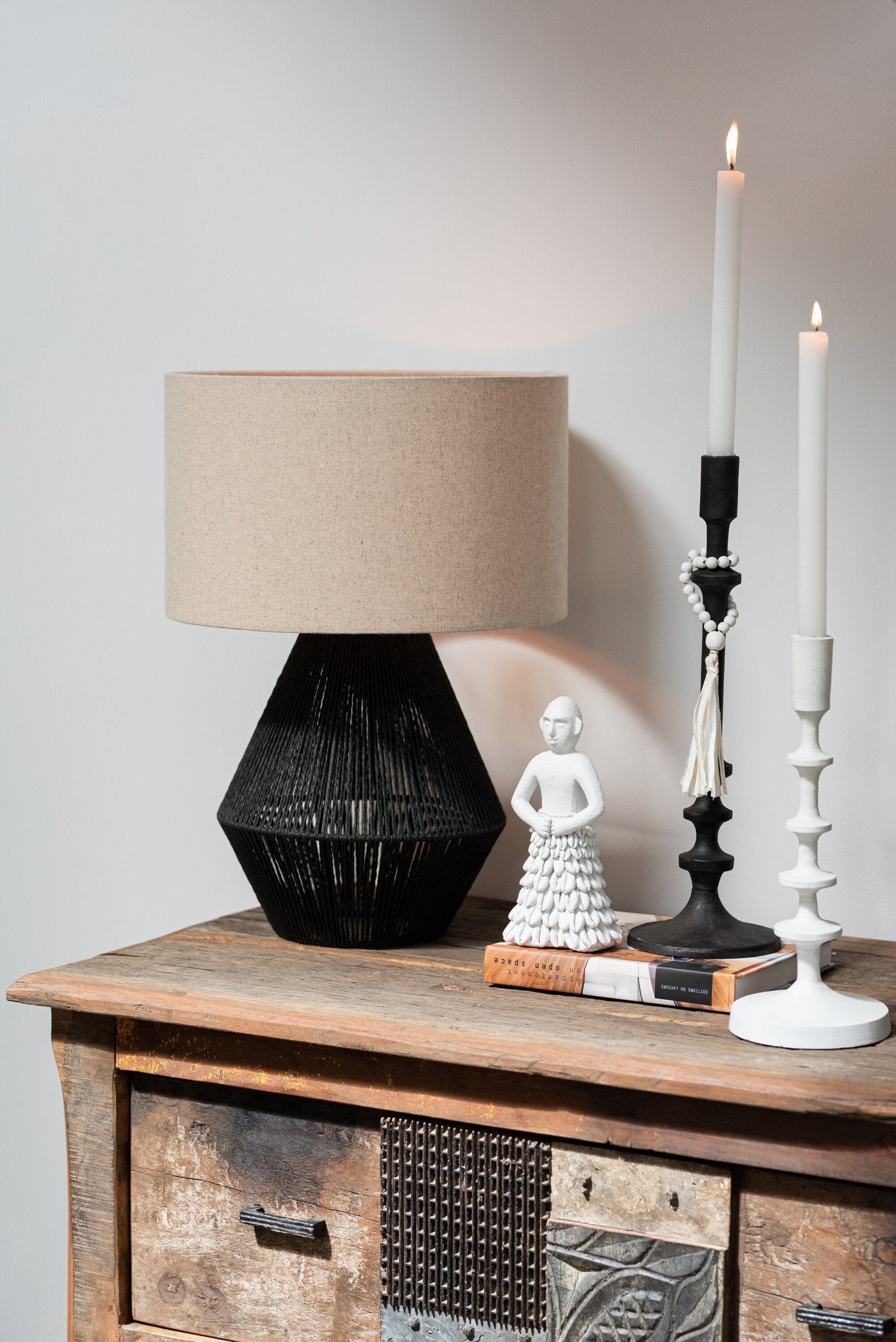 J-Line Table Lamp String Jute Black