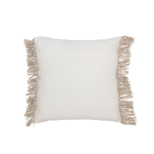 J-Line cushion Two-tone Fabric + Fringes - cotton - white/beige