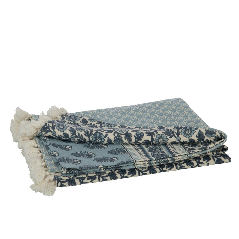 J-Line Plaid beach flowers - cotton - blue