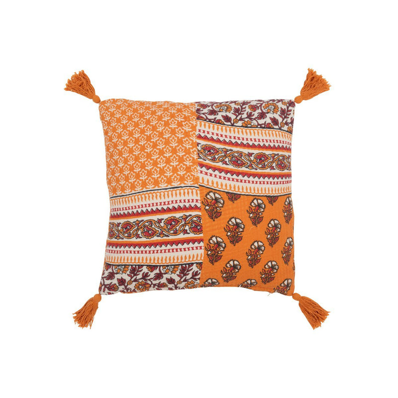 J-Line Cushion Flowers+Tassels Cotton Orange