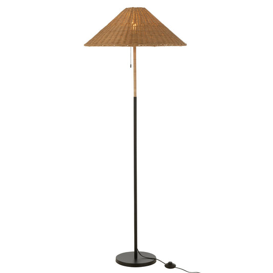 J-Line Staande Lamp Metaal/Rattan Zwart/Naturel Rotan lampenkap