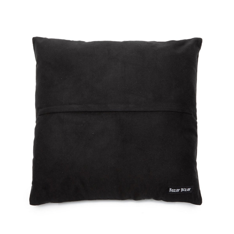 Cushion cover with four leather panels - Black - M 