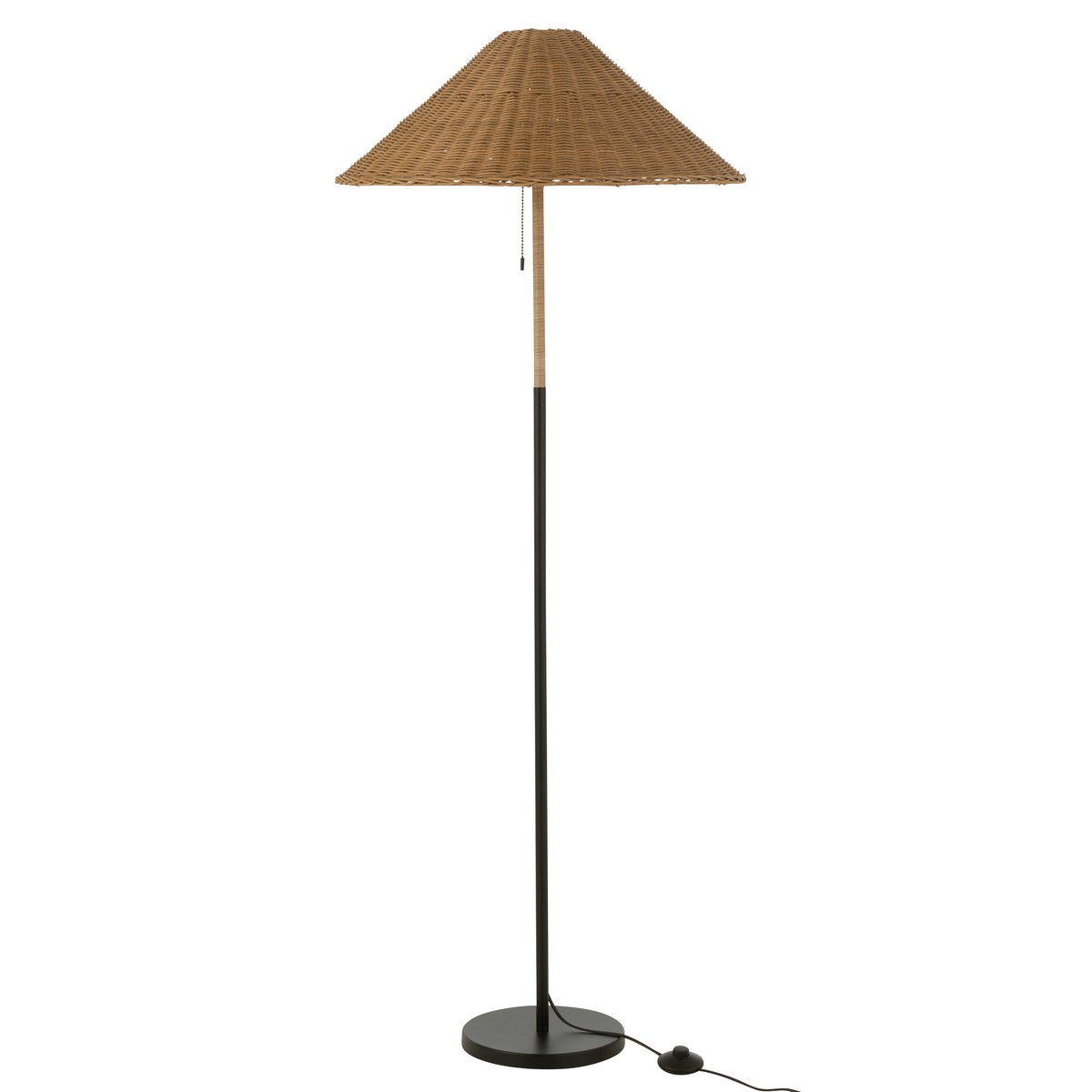 J-Line Standing Lamp Metal/Rattan Black/Natural Rattan lampshade