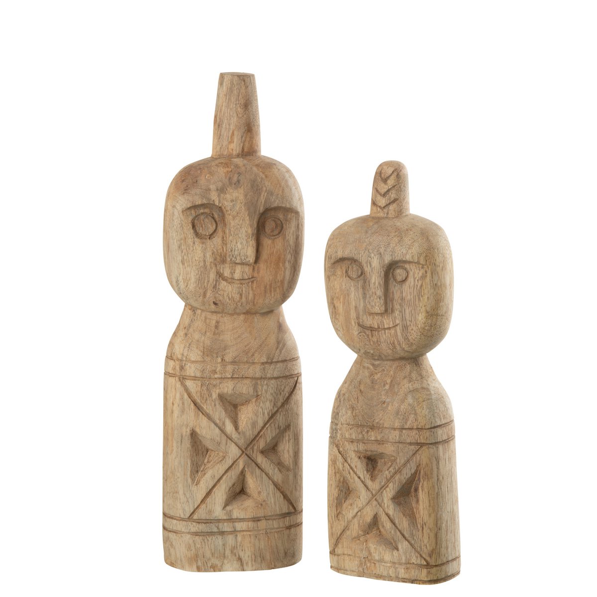 J-Line Set of 2 African Carved Figure Wood Natural 