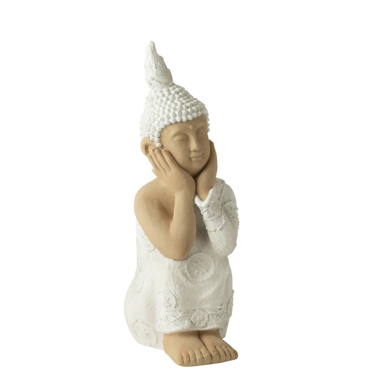 J-Line Buddha sitzend Magnesium Weiß/Beige