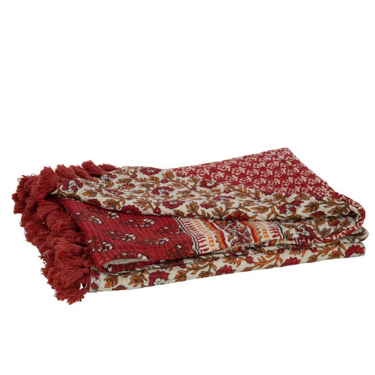 J-Line Plaid strand bloemen - katoen - rood