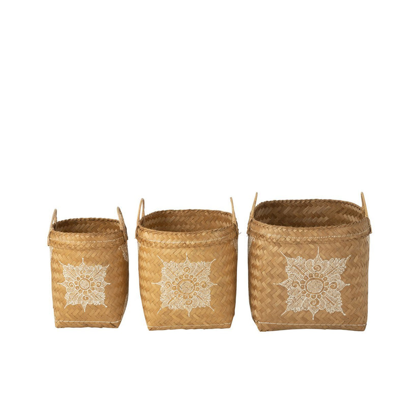 J-Line basket Drawing - bamboo - white/natural - 3 pieces