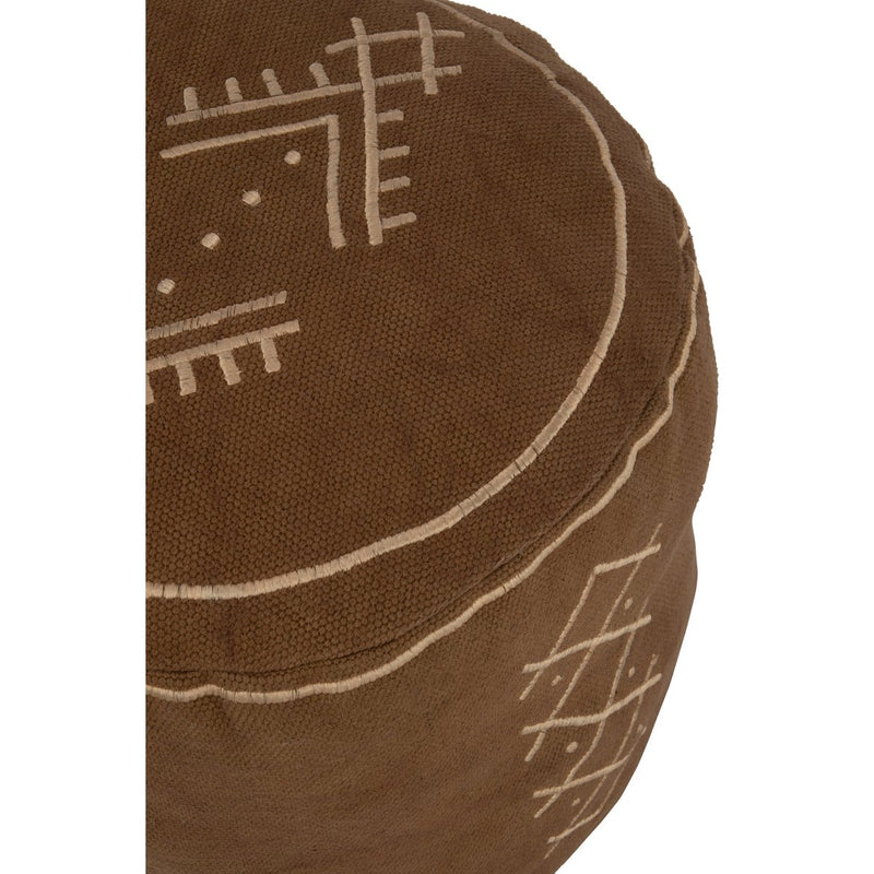 J-Line Pouf Cylinder Ethnic Patterns Cotton Brown