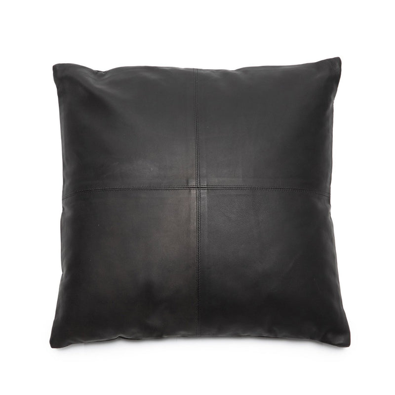 Cushion cover with four leather panels - Black - M 