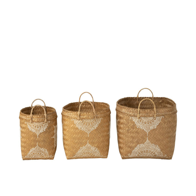 J-Line basket Drawing - bamboo - white/natural - 3 pieces