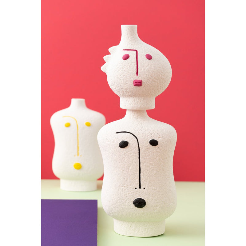 J-Line Set of 3 Vases Face Abstract Porcelain Fuchsia/White