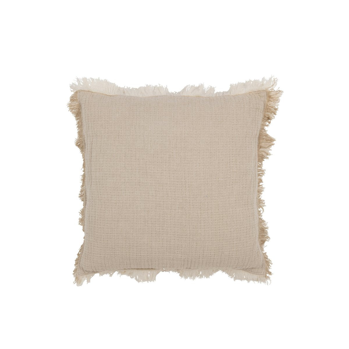 J-Line Cushion Fringes Cotton Muslin Dark Beige