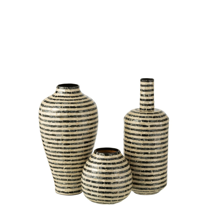 J-Line vase Bottle Stripes - seashells/bamboo - black/white