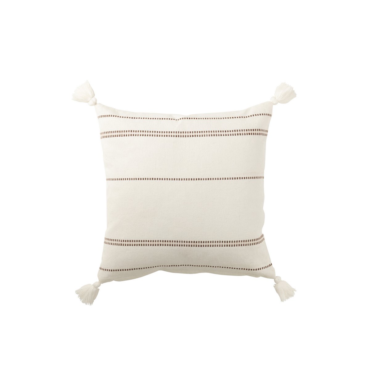 J-Line Cushion 4 Tassels Cotton White/Brown