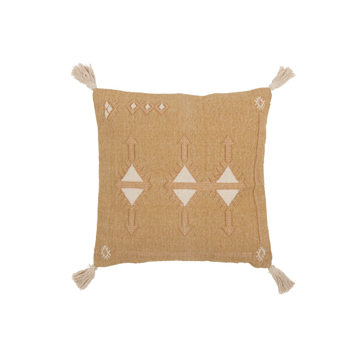 J-Line cushion Triangles + Tassels - cotton - natural/white