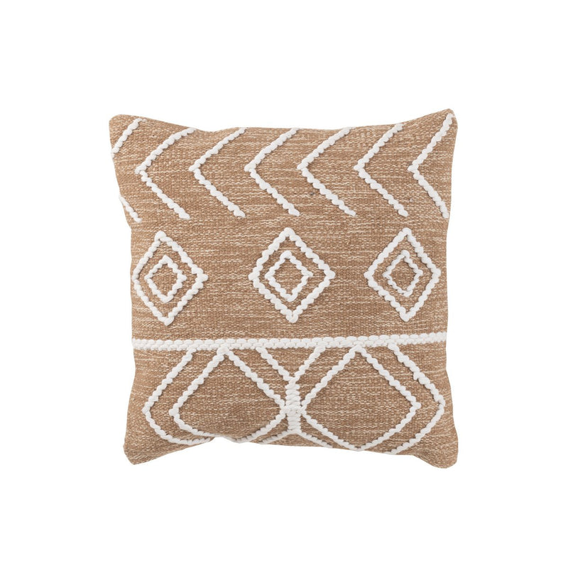 J-Line Cushion Ethnic Cotton Beige/White 