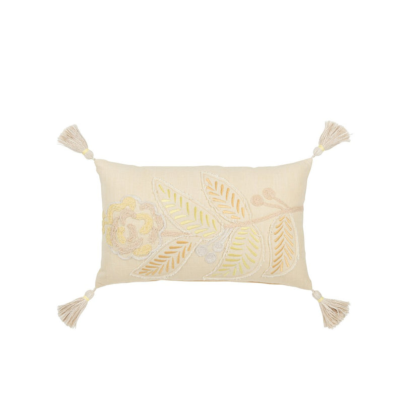 J-Line cushion Rectangle Flower + Tassels - cotton - light yellow