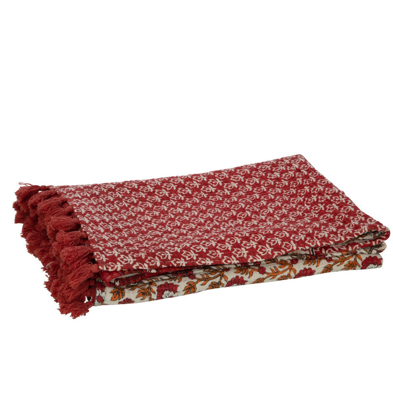 J-Line Plaid strand bloemen - katoen - rood