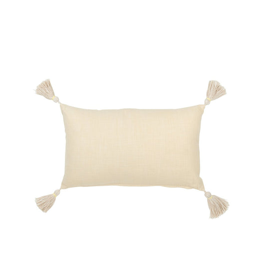 J-Line cushion Rectangle Flower + Tassels - cotton - light yellow