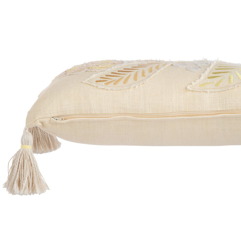 J-Line cushion Rectangle Flower + Tassels - cotton - light yellow