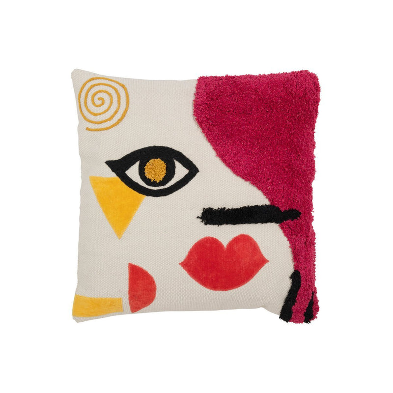 J-Line cushion Square Abstract Face - cotton - mix