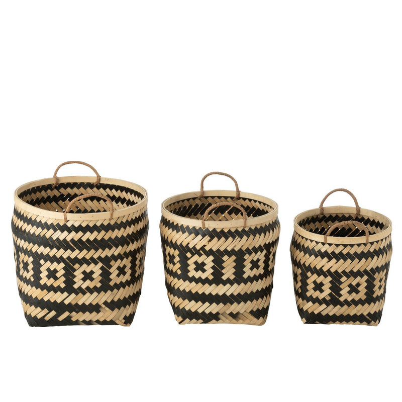 J-Line Set of 3 Basket Patterns Handles Bamboo Natural/Black