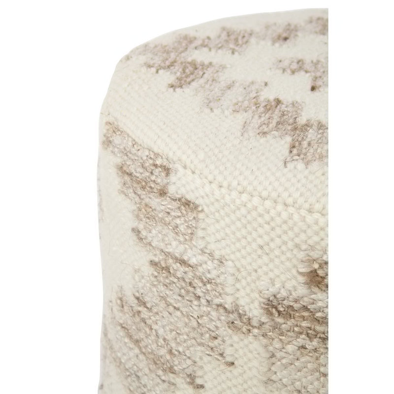 J-Line Pouf Cylinder Ethnic Patterns Wool/Cotton Cream/Beige