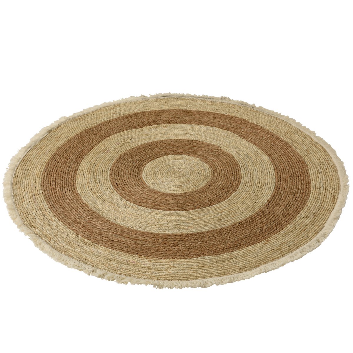 J-Line Teppich mit Quastenband, Maisschale/Baumwolle, Beige/Braunweiß – Teppich 120 x 120 cm