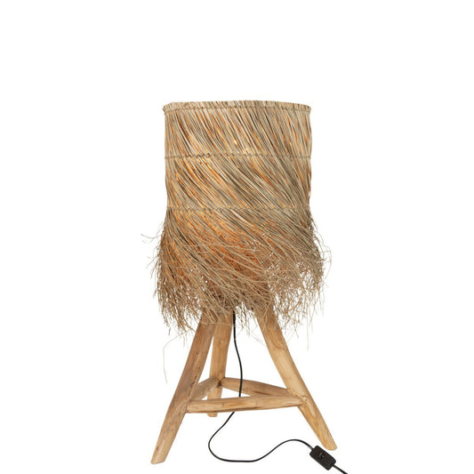 J-Line Rafi rattan table lamp - grass &amp; teak - wood - natural