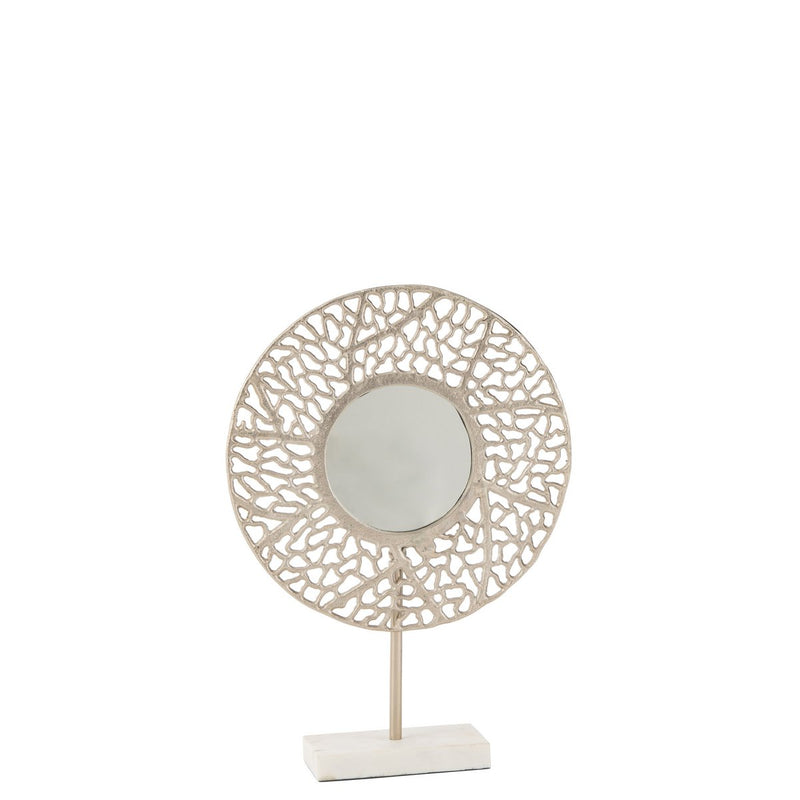 J-Line Mirror Coral Base Marble Metal Champagne - Wall Mirror 34 x 10 cm