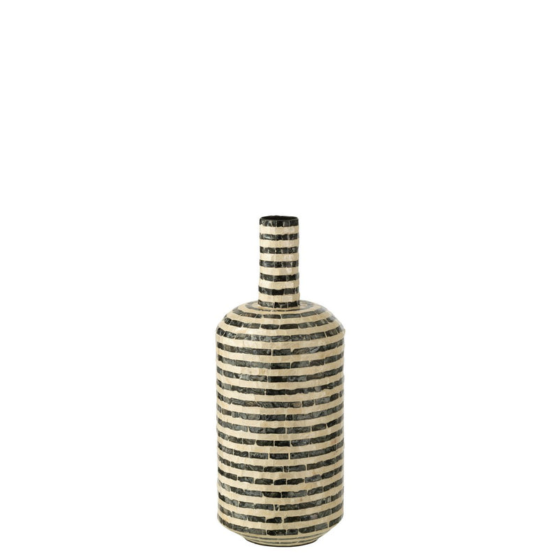 J-Line vase Bottle Stripes - seashells/bamboo - black/white