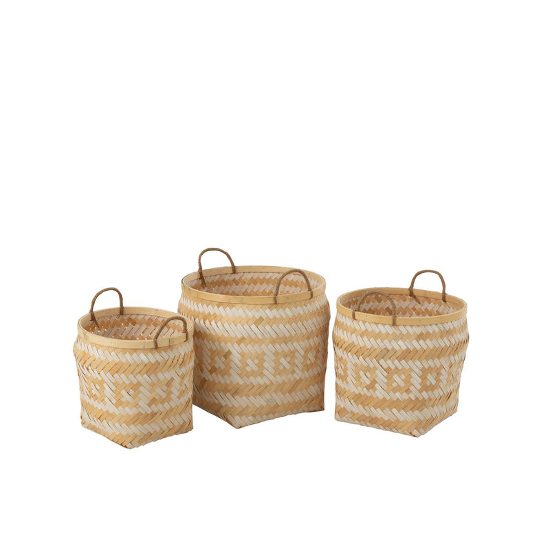 J-Line Set of 3 Basket Patterns Handles Bamboo Natural/White