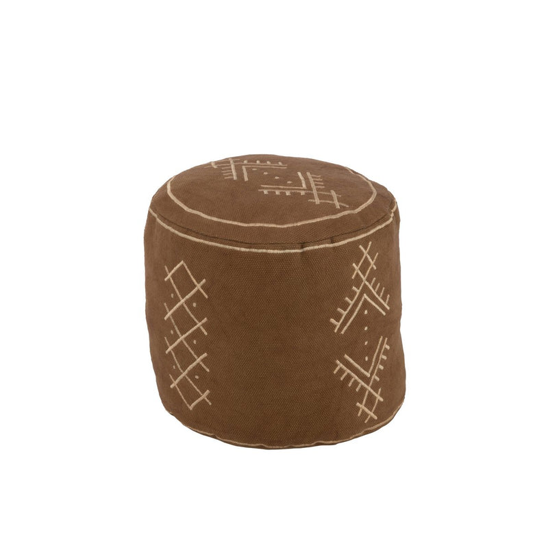 J-Line Pouf Cylinder Ethnic Patterns Cotton Brown