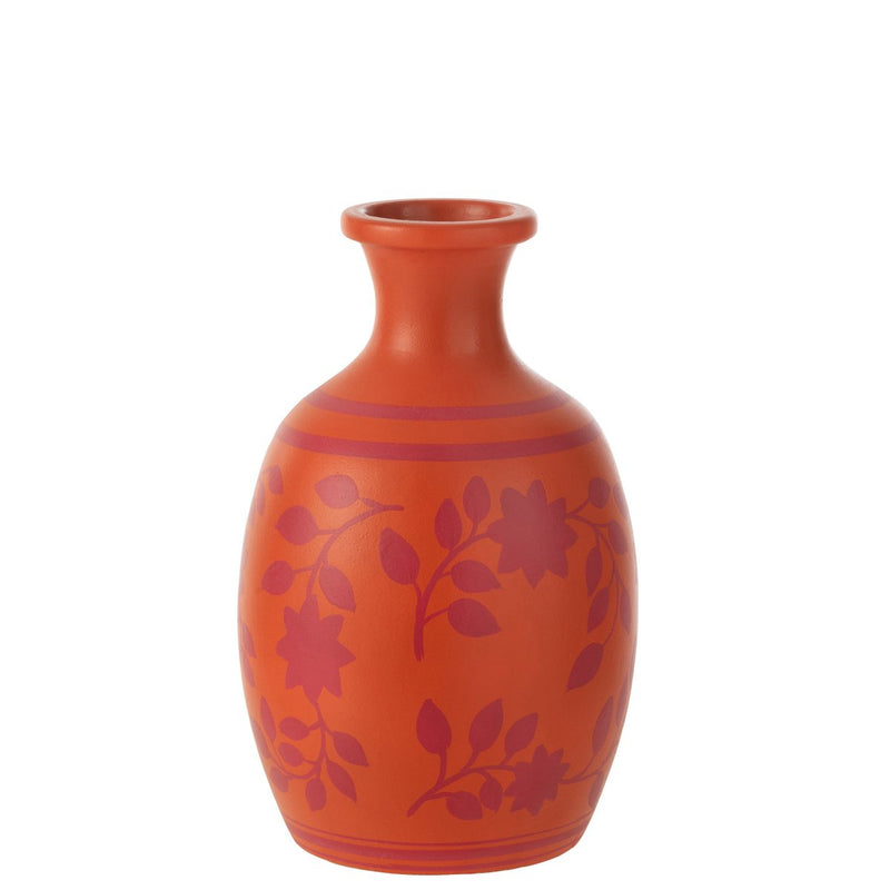 J-Line Vase Blätter/Blumen + Linien – Keramik – Orange/Rosa