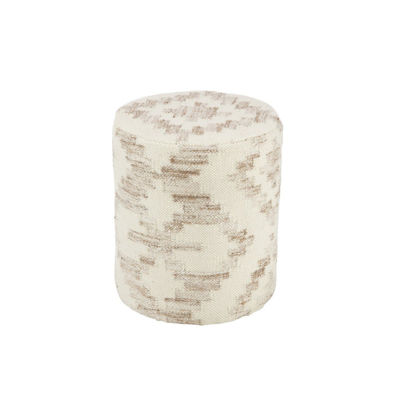 J-Line Pouf Cylinder Ethnic Patterns Wool/Cotton Cream/Beige