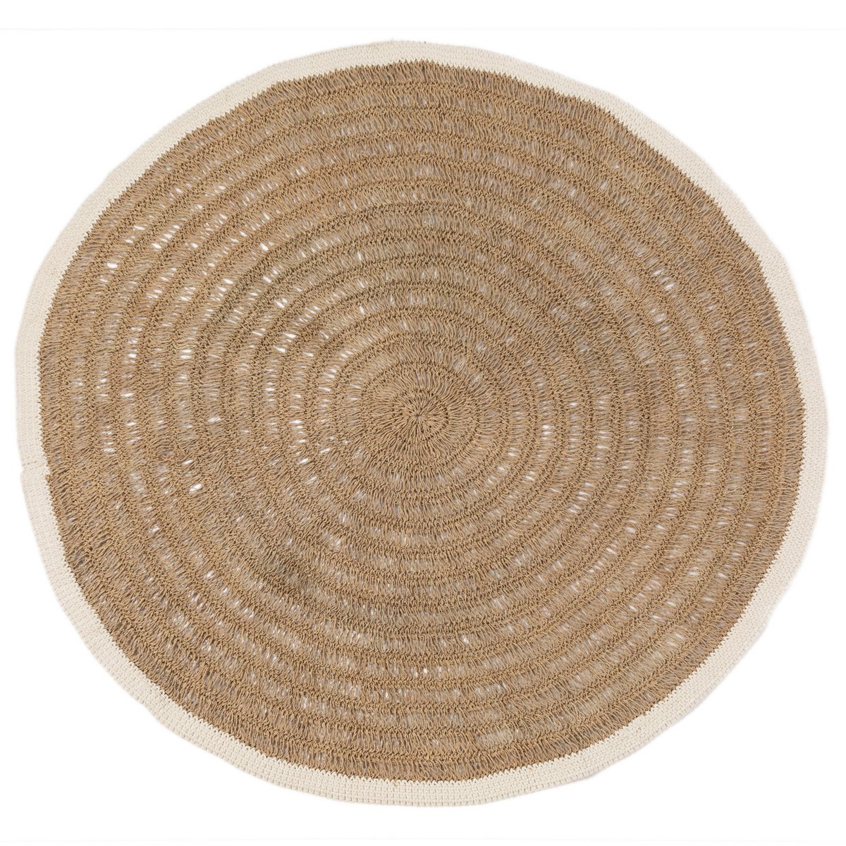 The round carpet of seagrass and cotton - natural white - 150 