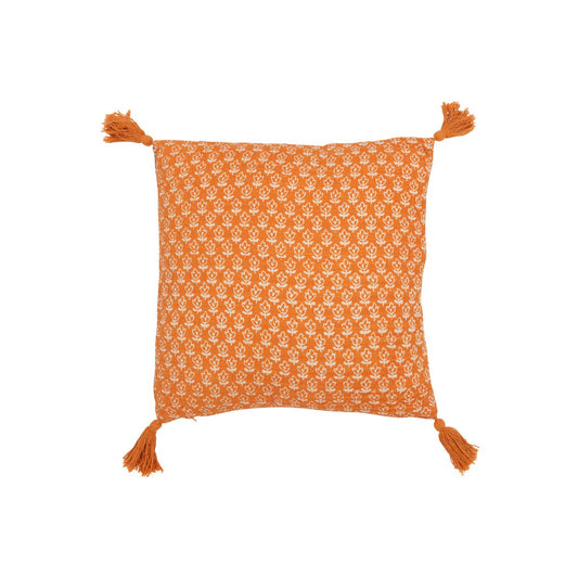 J-Line Cushion Flowers+Tassels Cotton Orange