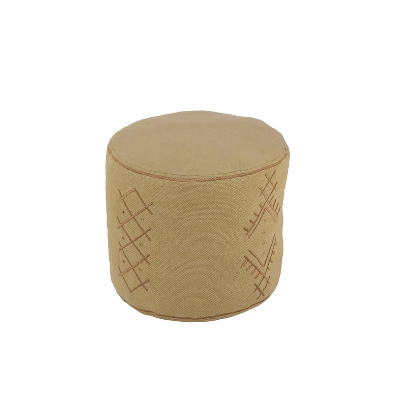 J-Line Pouf Cylinder Ethnic Patterns Cotton Sand