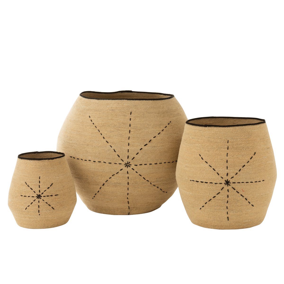 J-Line Set of 3 Basket Star Dotted Lines Seagrass Natural/Black