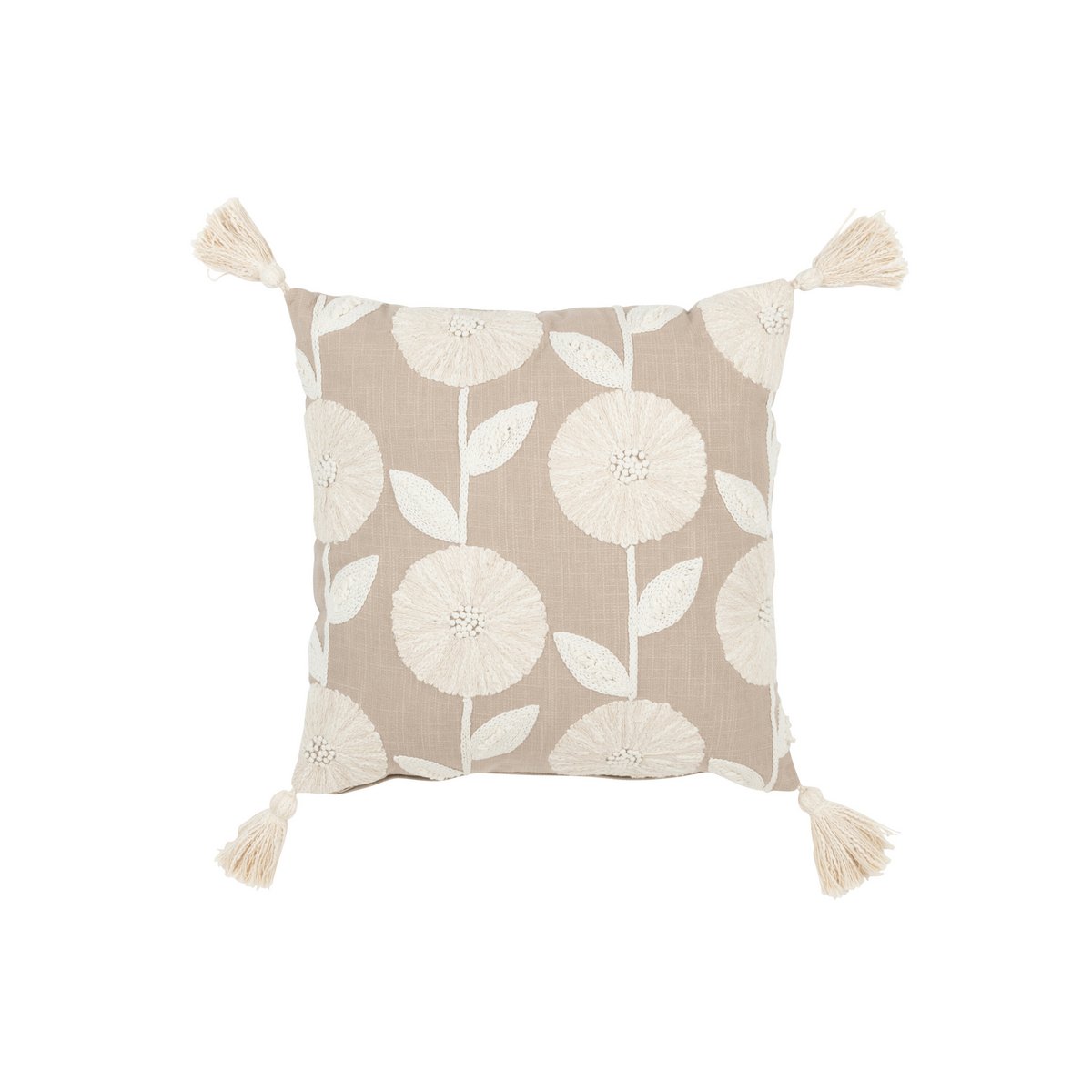 J-Line Kissen Blumen/Blätter – Baumwolle – Taupe/Beige