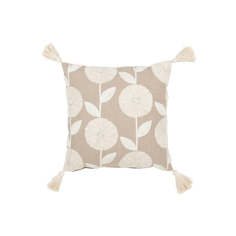 J-Line cushion Flowers/Leaves - cotton - taupe/beige