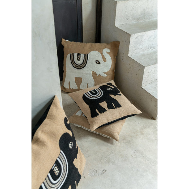 J-Line Cushion Elephant Textile Natural/Black Small