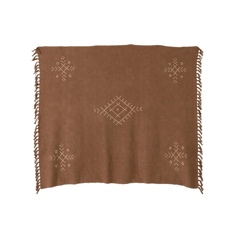 J-Line Plaid Ethnic patterns + fringes - cotton - brown