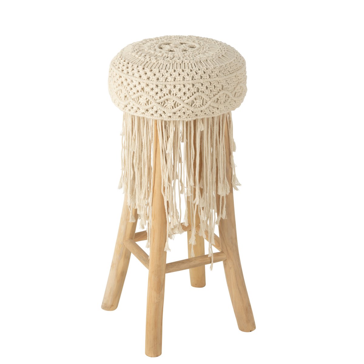 J-Line Bar Chair Fringes Wood/Macrame White