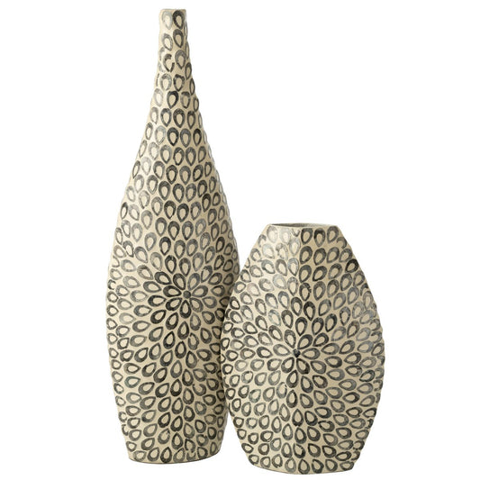 J-Line Vase Long Drop - Muscheln/Papier - Schwarz/Weiß