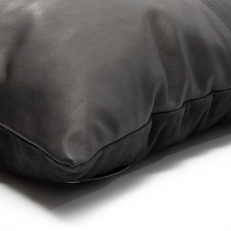 Cushion cover with four leather panels - Black - M 