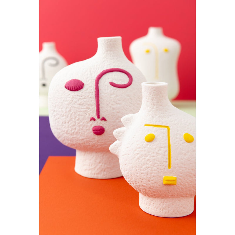 J-Line Set of 3 Vases Face Abstract Porcelain Fuchsia/White